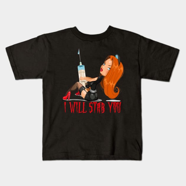 I Will Stab You Nurse Witch Halloween Twisted Design Kids T-Shirt by ChristianCrecenzio